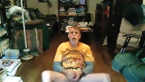 Blonde girl masturbates with pussy