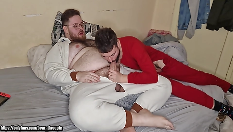 Sharing and cum in her mouth